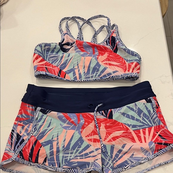 Athleta Kids Swim Bikini - Red and Blue Tropical Print - Picture 1 of 3